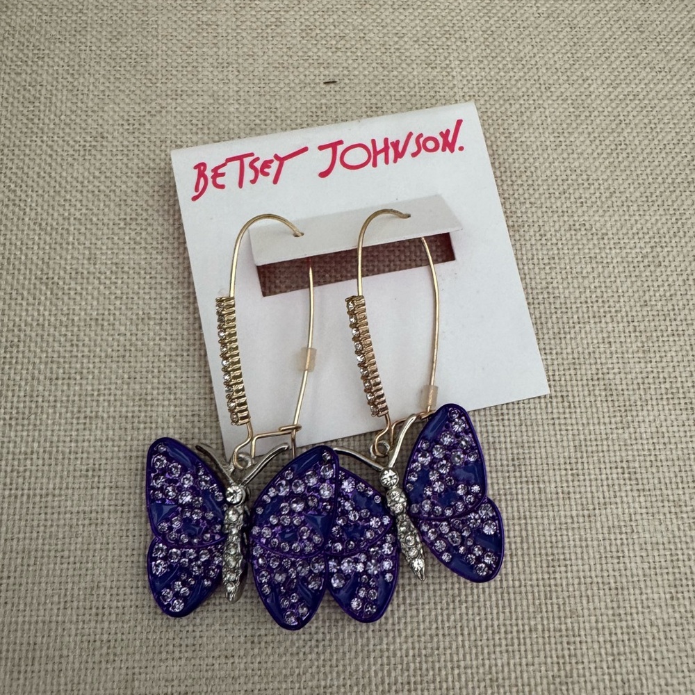 Betsey Johnson Sparkling Purple Butterfly Earrings